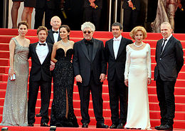 Jan Cornet, segundo comenzando por la izquierda, en Cannes 2011 con el reparto de La piel que habito.