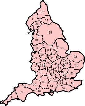 A map of the historic counties of England