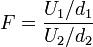  F =\frac{U_1/d_1}{U_2/d_2} 