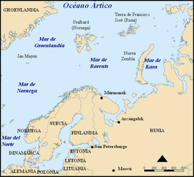 Mapa del mar de Bárents.