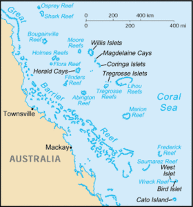 Mapa del grupo de Islas del mar de Coral
