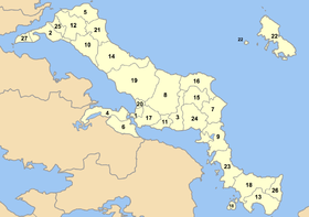 Mapa de la región (municipios de la prefectura de Eubea)