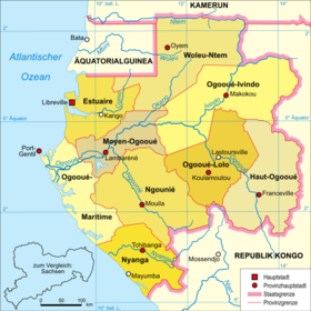 Mapa político de Gabón con el río Ogooué