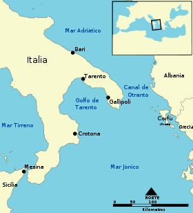 Mapa de la región del canal de Otranto