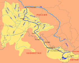 Cuenca del río Irtish (rótulos en ruso)