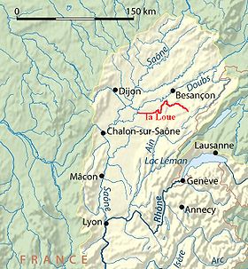 Localización de la boca del río Lison en el río Loue (el río no está representado)