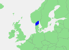 Localización del estrecho Skagerrak (de acuedo a la IHO, la zona del estrecho es un poco mayor por su borde oriental)