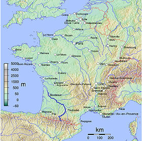 Localización aproximada de la boca del Salat en el Garona (ni los ríos Arbas ni el Salat aparecen representados)