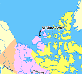 Localización del estrecho McClure.     Nunavut     Territorios del Noroeste     Territorio del Yukon     Regiones no pertenecientes a Canada (Alaska y Groenlandia)