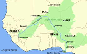 Mapa de la cuenca del río Níger (en verde)