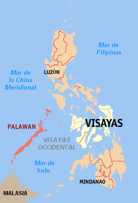Localización del mar de Joló, entre las islas Bisayas, las islas Mindanao, Borneo y Palawan.