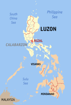 Situación de la provincia de Rizal en el mapa provincial de Filipinas