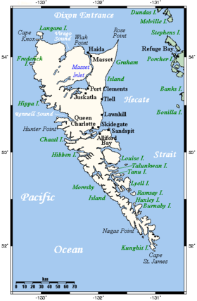 Mapa del archipiélago Haida Gwaii