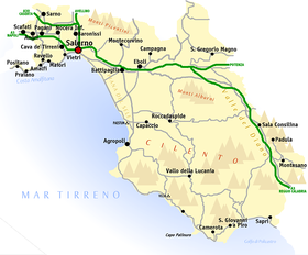 Localización del golfo de Policastro (en un mapa de la provincia de Salerno)