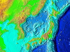 Mapa batimétrico de los mares de China y Japón