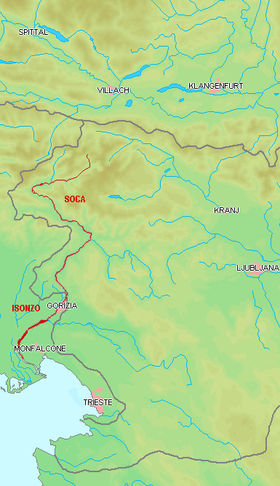 Localización del río Isonzo/ Soča