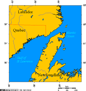 Mapa de la región del estrecho de Belle Isle