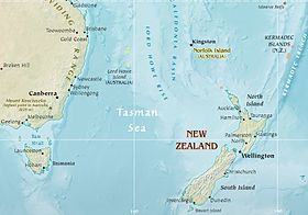 Mapa de la región del mar de Tasmania.