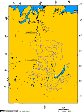 Localización del Chuna en la cuenca del Yeniséi