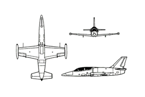 Orthographically projected diagram of the Aero L-39 Albatros.