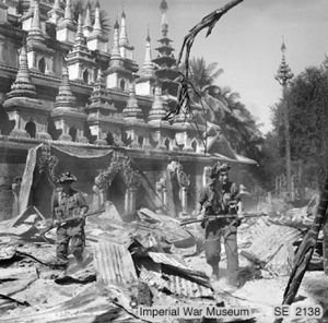 British soldiers patrol Burmese town Bahe.jpg