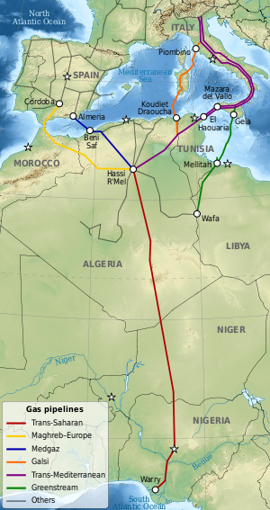 Gas pipelines across Mediterranee and Sahara map-en.svg
