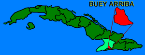 Mapa de Cuba mostrando el municipio Buey Arriba