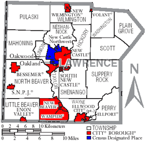 Map of Lawrence County Pennsylvania With Municipal and Township Labels.png
