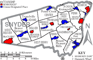 Map of Snyder County Pennsylvania With Municipal and Township Labels.png