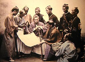 Samuráis de Satsuma durante la Guerra Boshin.Fotografía de Felice Beato