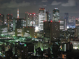 Vista nocturna de la metrópolis de Tokio.