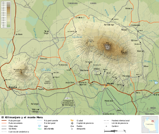 Mount Kilimanjaro and Mount Meru map-es.svg