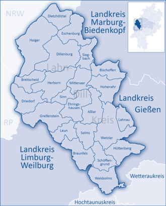 Lage des Lahn-Dill-Kreises in Hessen