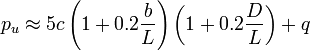 p_u \approx 5c\left( 1+0.2\frac{b}{L}\right)\left( 1+0.2\frac{D}{L}\right) + q