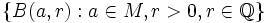 \{B(a,r): a \in M, r>0, r \in \mathbb{Q}\}