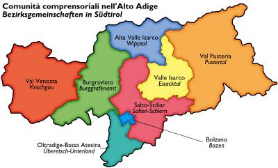 Mapa de comunità comprensoriali del Tirol del Sur (Trentino-Alto Adigio)
