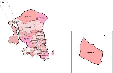 Mapa de municipios de Hovedstaden.