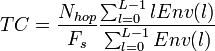 TC=\frac{N_{hop}}{F_s}\frac{\sum_{l=0}^{L-1} lEnv(l)}{\sum_{l=0}^{L-1} Env(l)}