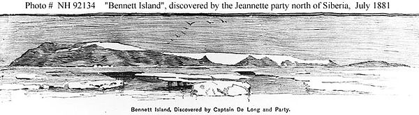 Dibujo de isla de Bennett, descubierta al norte de Siberia por la expedición de la USS Jeannette, en julio 1881