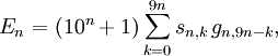 E_n = (10^n+1) \sum_{k=0}^{9 n} s_{n, k} \, g_{n, 9n-k},
