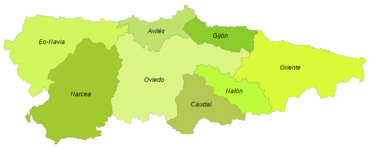 Mapa de las comarcas de Asturias