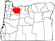 Mapa de Oregón con la ubicación del condado de Clackamas