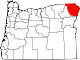 Mapa de Oregón con la ubicación del condado de Wallowa