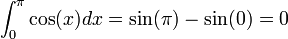 \int_0^{\pi} \cos(x)dx = \sin(\pi)-\sin(0)=0