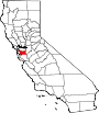 Mapa de California con la ubicación del condado de Alameda