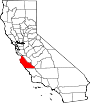 Mapa de California con la ubicación del condado de Monterey