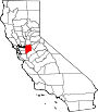 Mapa de California con la ubicación del condado de San Joaquín