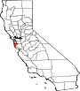 Mapa de California con la ubicación del condado de San Mateo