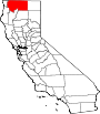 Mapa de California con la ubicación del condado de Siskiyou