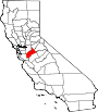 Mapa de California con la ubicación del condado de Stanislaus